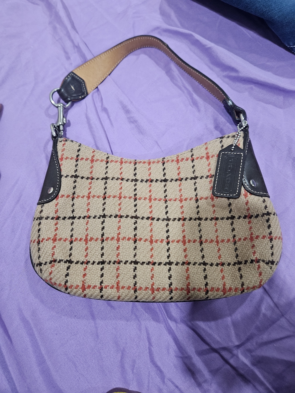 Coach Classic Plaid Hobo Bag in Beige and Brown